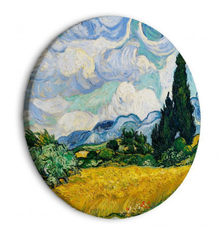 Quadro rotondo - Vincent Van Gogh - A Landscape With a Yellow Field of Chrysanthemum and a Cypress Tree