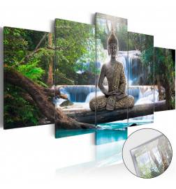 Acrylglasbild - Buddha and Waterfall [Glass]