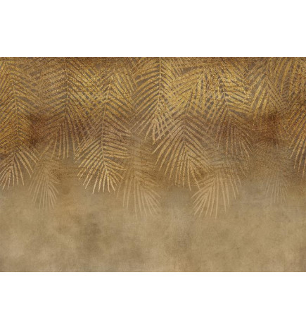 Papier peint - Abstract nature in beige - composition with golden exotic leaves