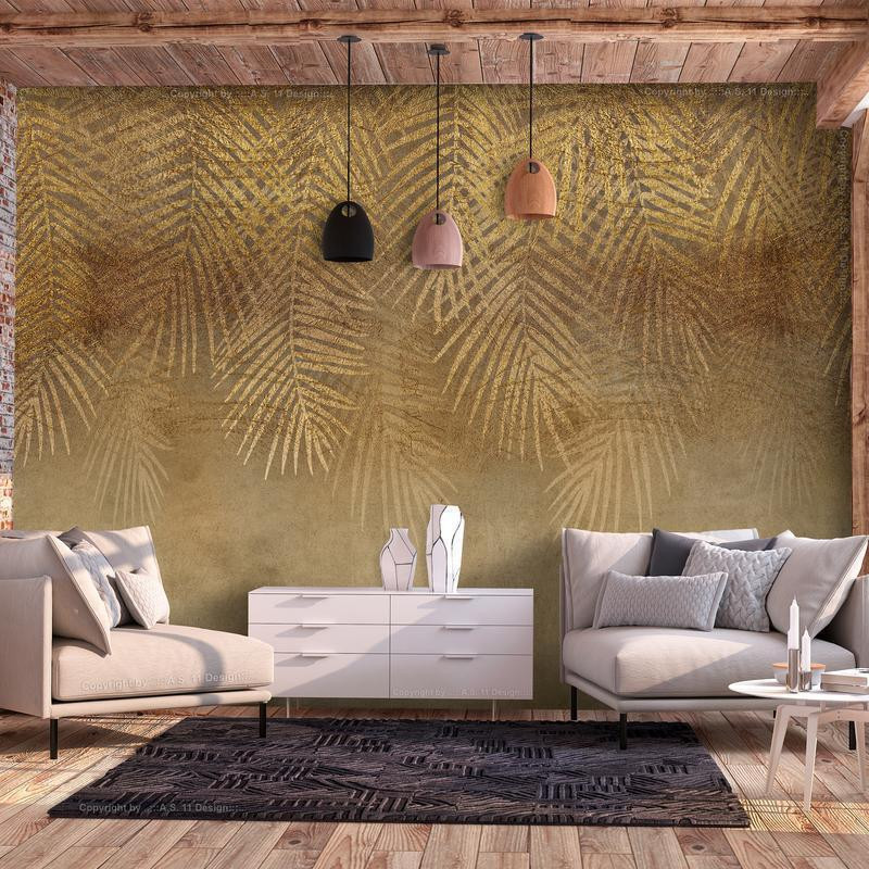 34,00 € Wall Mural - Abstract nature in beige - composition with golden exotic leaves