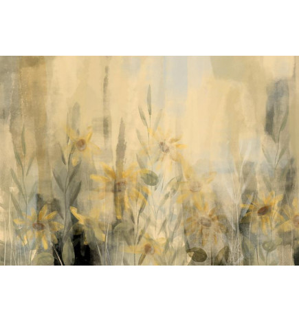 Mural de parede - A touch of summer - floral motif with a meadow full of yellow flowers and grasses