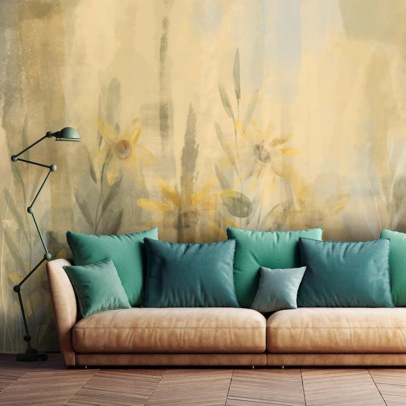 34,00 € Wall Mural - A touch of summer - floral motif with a meadow full of yellow flowers and grasses