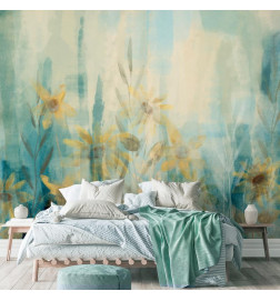 Mural de parede - A touch of summer - floral motif with a meadow of flowers in blue tones