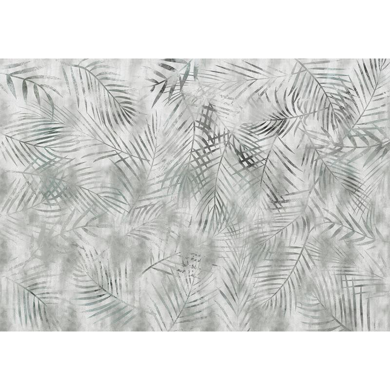 34,00 € Fototapete - Minimalist landscape - nature motif with grey exotic leaves