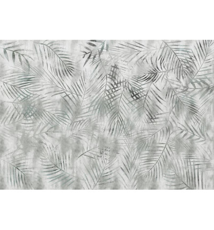Papier peint - Minimalist landscape - nature motif with grey exotic leaves
