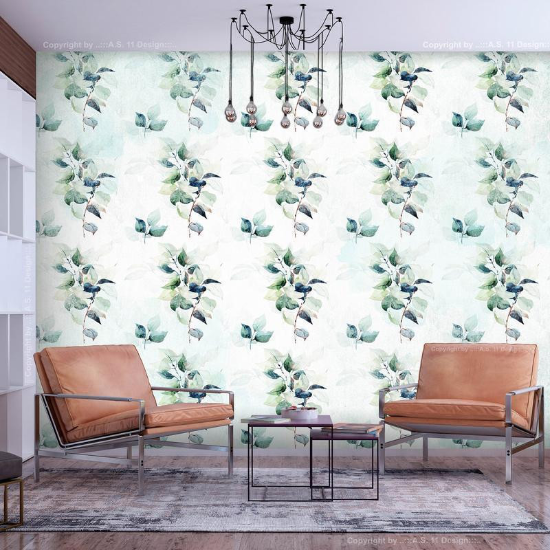 34,00 € Wall Mural - Mint nature - uniform pattern in floral motif with green leaves