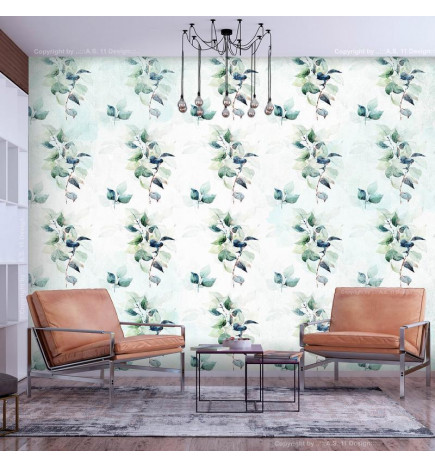 Mural de parede - Mint nature - uniform pattern in floral motif with green leaves