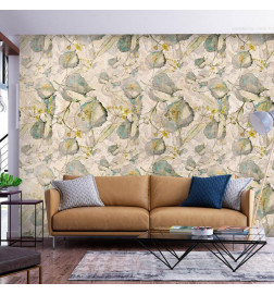 Mural de parede - Green and yellow autumn souvenirs - floral design with leaves
