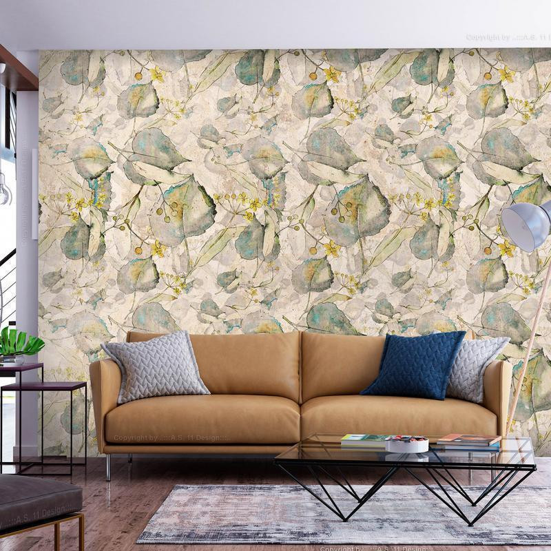 34,00 € Wall Mural - Green and yellow autumn souvenirs - floral design with leaves