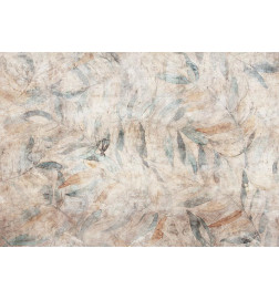 Papier peint - Greek laurels - faded composition with leaves on a beige patterned background