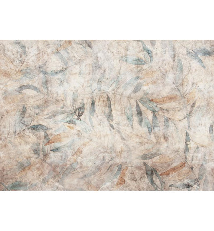 Fototapetti - Greek laurels - faded composition with leaves on a beige patterned background