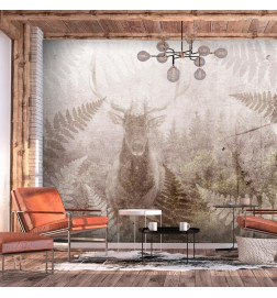 Wall Mural - Forest motif - deer with antlers among fern leaves on concrete pattern