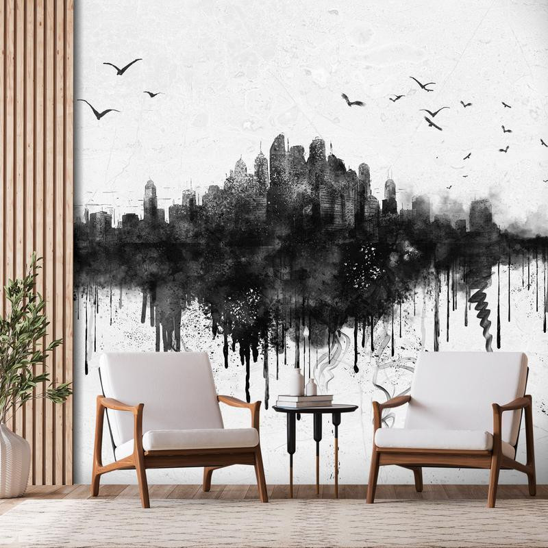34,00 € Fotobehang - Big city - abstract city skyline in black watercolour style