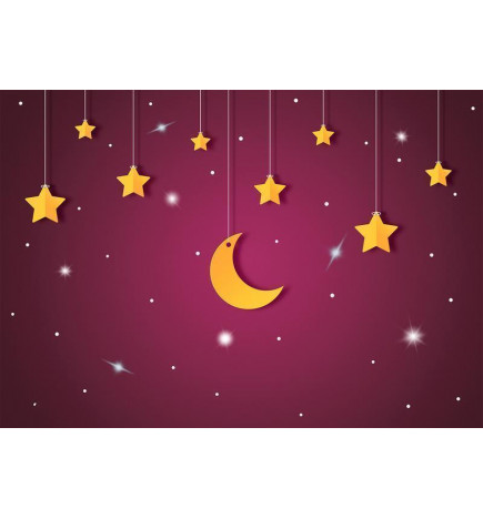 Fototapete - Skyline - violet night sky landscape with stars for children