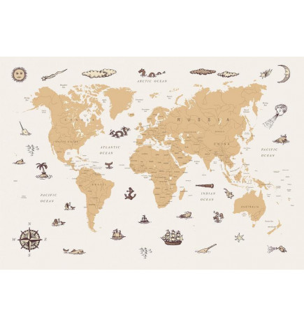 Fotomural - Sea Wolf Map - Countries With Pirate Illustrations