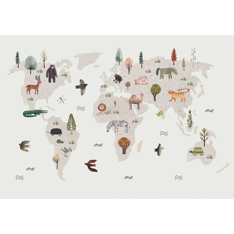 34,00 € Fotomural - Beige World - Continents With Animals in Muted Colours