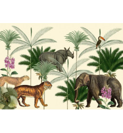 Papier peint - Jungle Land With Animals in the Style of Old Engravings