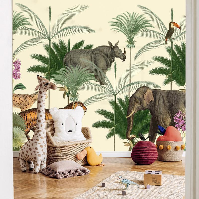 34,00 € Fotobehang - Jungle Land With Animals in the Style of Old Engravings