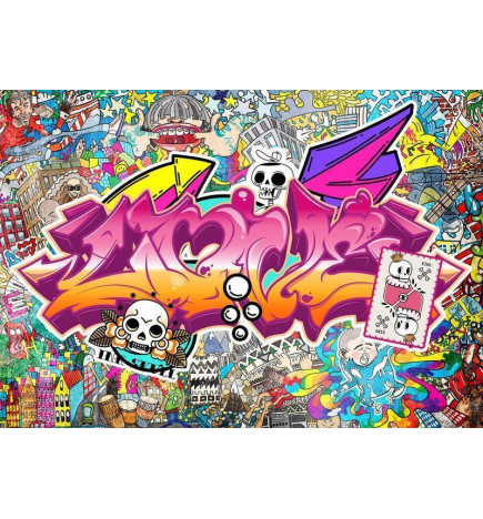 Fototapeet - Street art - abstract urban colour graffiti mural with lettering