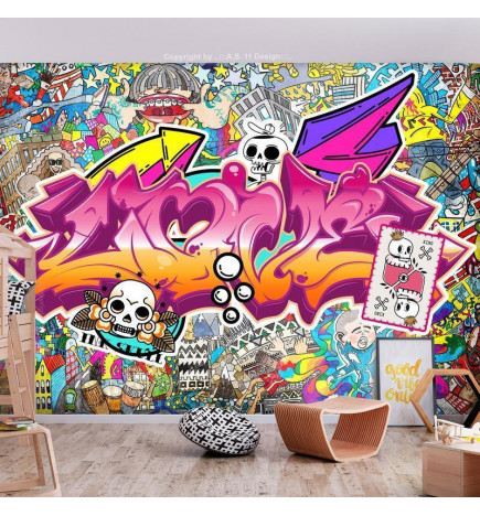 Fototapete - Street art - abstract urban colour graffiti mural with lettering