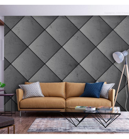 Fototapetas - Grey symmetry - geometric pattern in concrete pattern with black joints