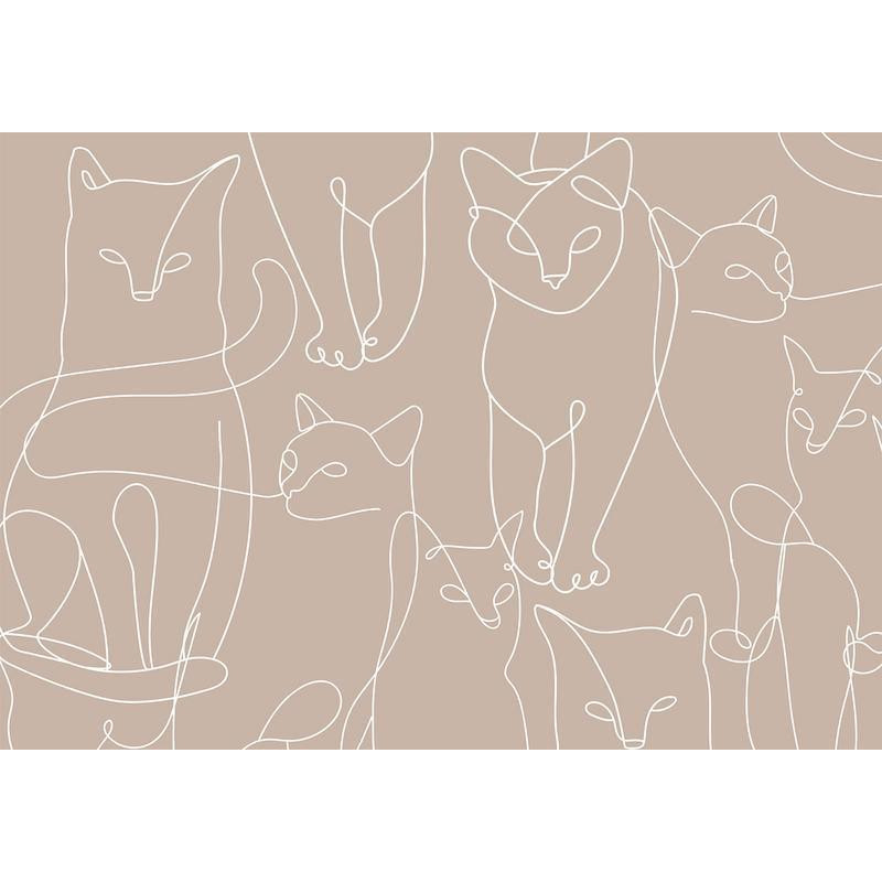 34,00 € Foto tapete - Cat lineart - minimalist sketches of white cats on beige background