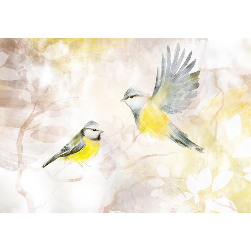 34,00 € Fototapeta - Painted tits - bird motif with patterns in yellow and beige tones
