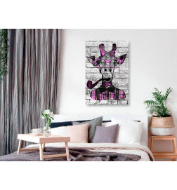 Quadro - Giraffe with Pipe (1 Part) Vertical Pink