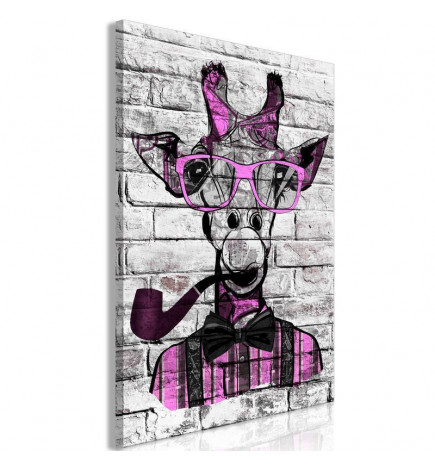 Leinwandbild - Giraffe with Pipe (1 Part) Vertical Pink