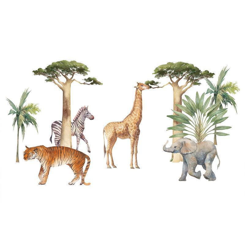 34,00 € Fototapeet - Jungle Animals on White Background Made With Watercolour Technique