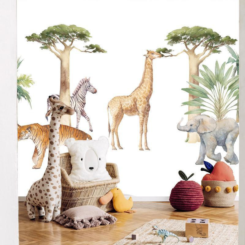 34,00 € Fotobehang - Jungle Animals on White Background Made With Watercolour Technique