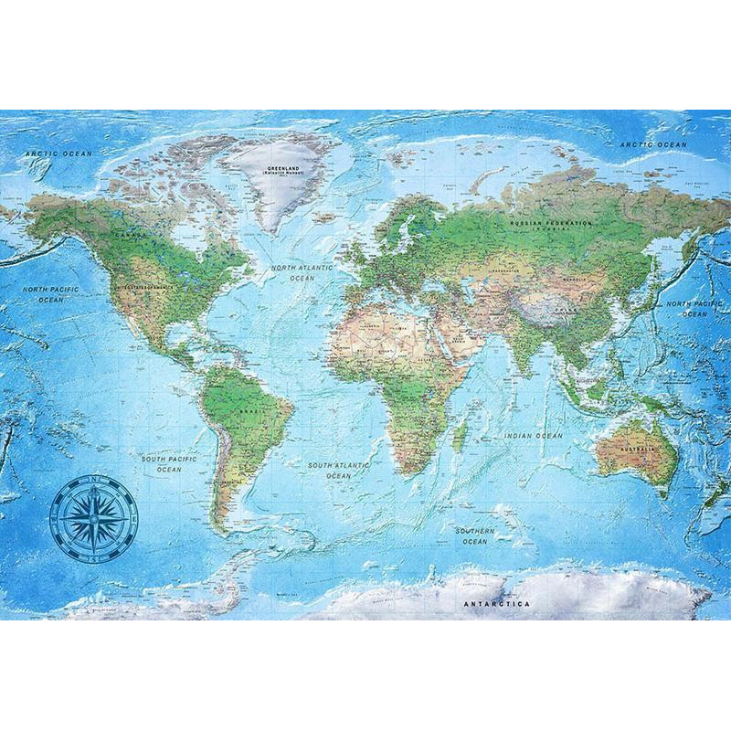 34,00 €Papier peint - Traditional world map - continents with inscriptions in English and compass
