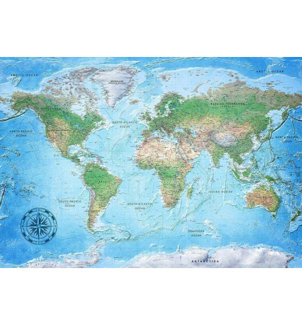 34,00 € Wall Mural - Traditional world map - continents with inscriptions in English and compass