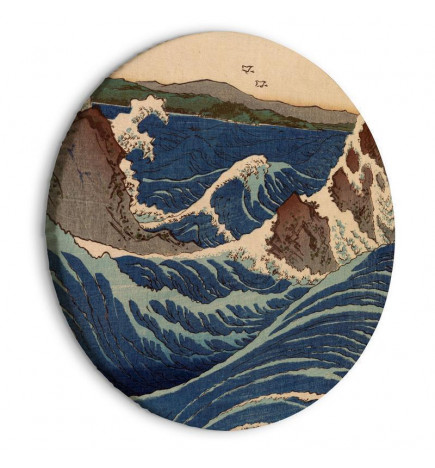 Round Canvas Print - Woodcut Utagawa Hiroshige - Great Blue Wave