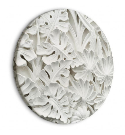 Okrogla slika - Carved Nature - Pattern With White Leaves Made of Stone