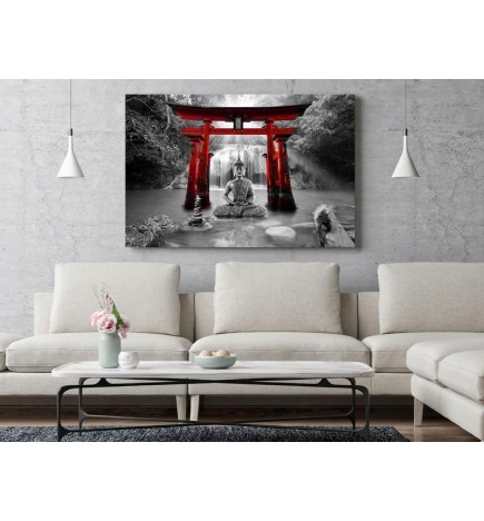 Canvas Print - Buddha Smile (1 Part) Wide Red