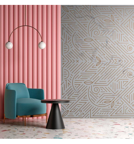 Mural de parede - Geometric Pattern Shades of Gold and Marble Stone