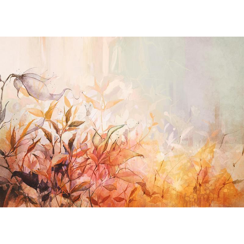 34,00 € Fotomural - Flaming meadow - nature landscape with meadow of flowers and leaves in watercolour style