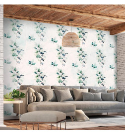 Mural de parede - Mint green nature - solid floral pattern with green leaves
