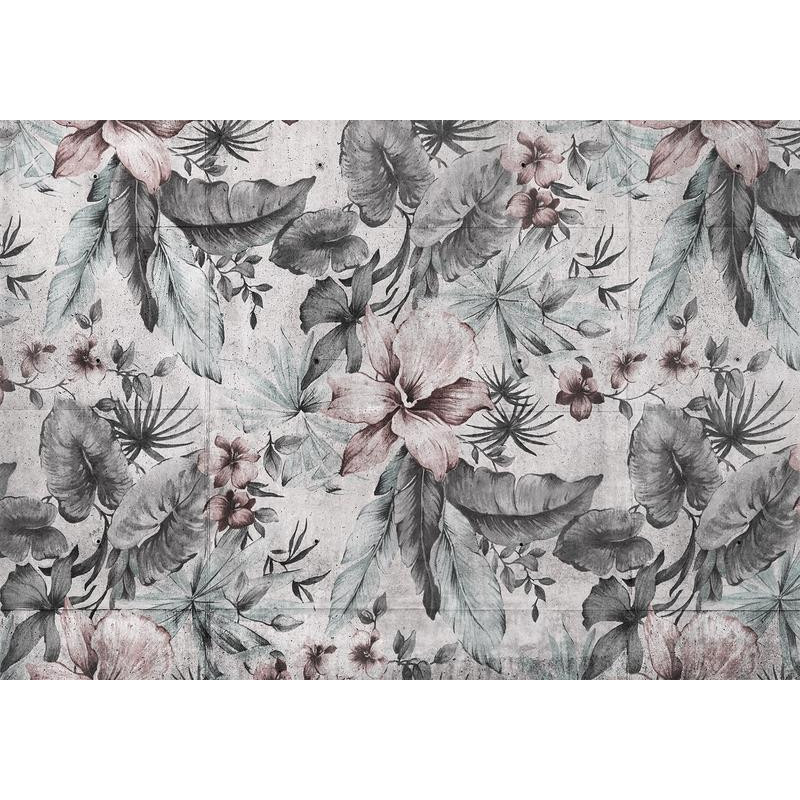 34,00 € Fototapet - Nature in retro style - landscape with leaves and flowers in grey tones