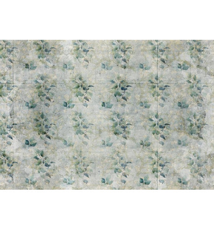 Foto tapete - Mint tones - green leaf bouquets on a retro patterned background