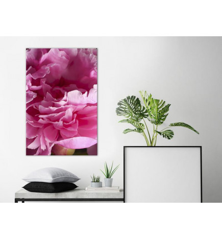 Schilderij - Blossom of Beauty (1-part) - Pink Peony Flower Embraced by Nature