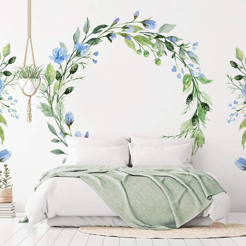 34,00 € Foto tapete - Romantic wreath - plant motif with blue flowers and leaves