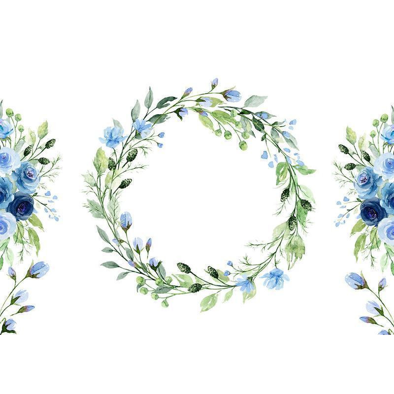 34,00 € Fototapete - Romantic wreath - plant motif with blue flowers and leaves