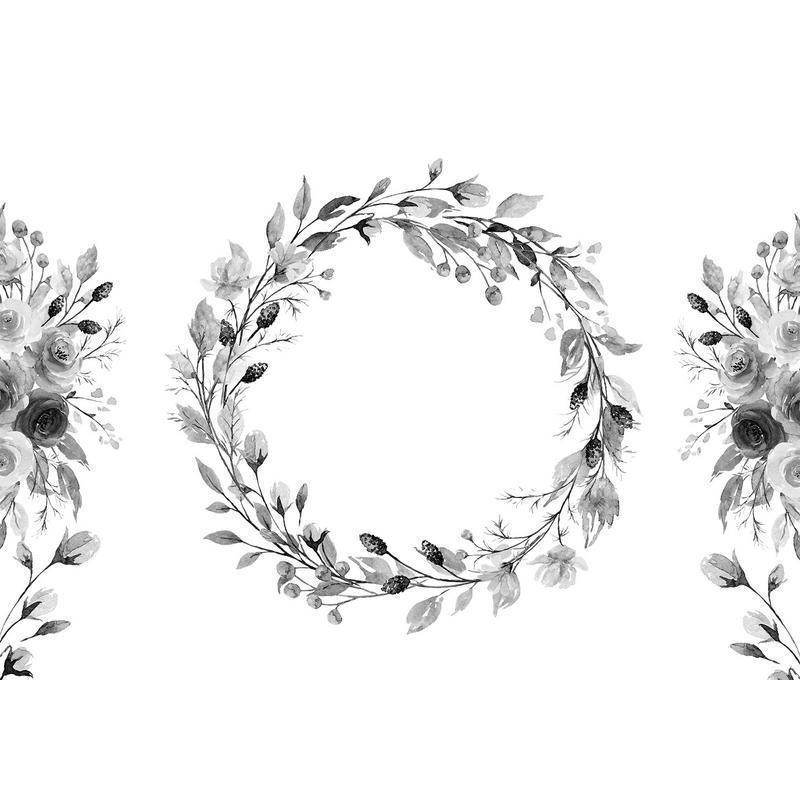 34,00 €Mural de parede - Romantic wreath - grey plant motif with leaves with rose pattern