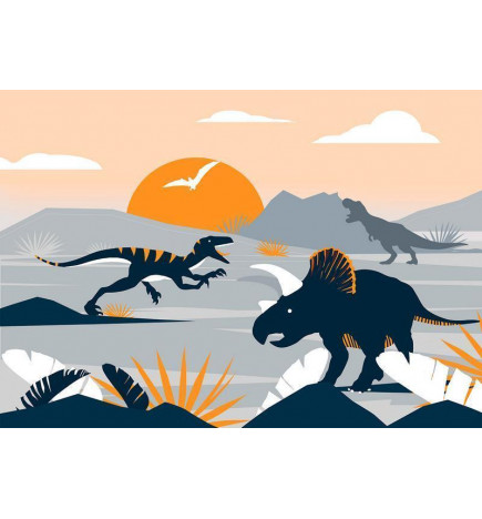 Wall Mural - Last dinosaurs with orange - abstract landscape for a room