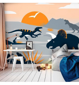 Mural de parede - Last dinosaurs with orange - abstract landscape for a room