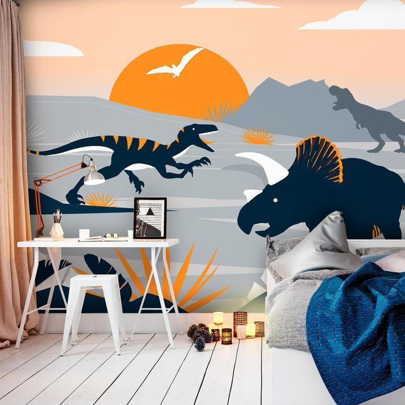 34,00 € Fotobehang - Last dinosaurs with orange - abstract landscape for a room