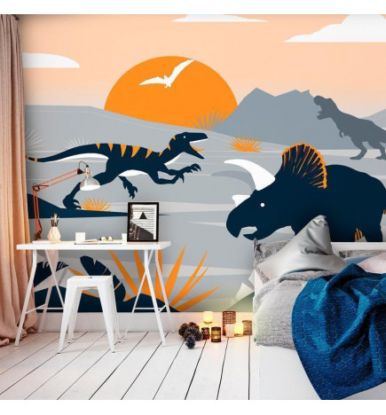 Wall Mural - Last dinosaurs with orange - abstract landscape for a room