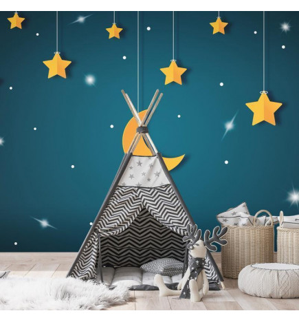 34,00 € Wall Mural - Skyline - turquoise night sky landscape with stars for children